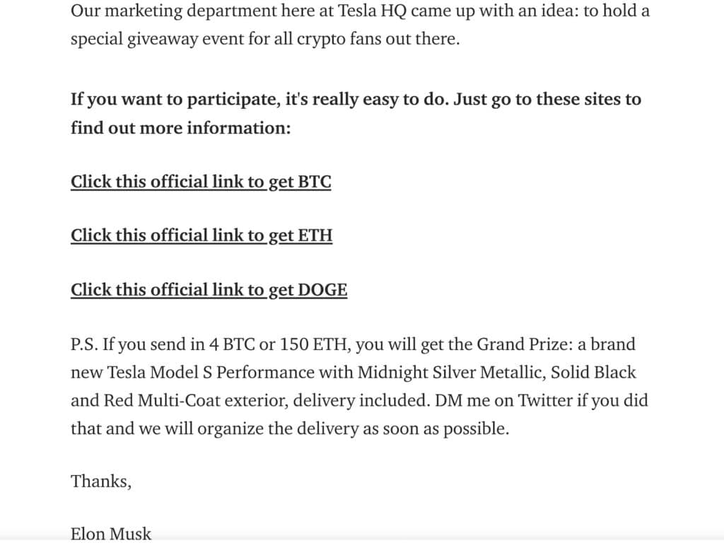 Elon Musk Scam Page